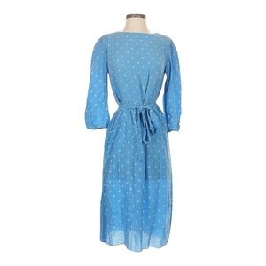 vtg 90s AP LTD 100% Silk Polka Dot Cottagecore Midi Dress Blue Womens 4 / Small
